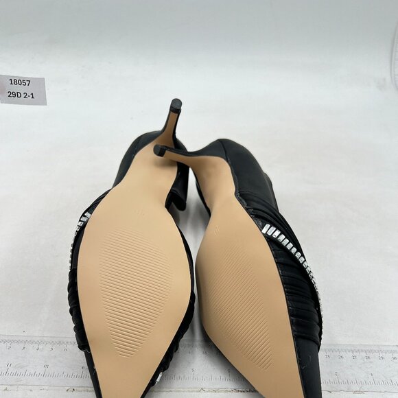 FSJ Women Low Kitten Heels Pointed Toe Slip on Pumps D'Orsay Pleated Satin Black - Picture 7 of 8